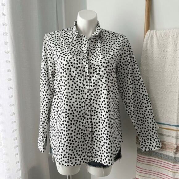 Grayson The Hero White Black Heart Print Cotton Oversized Button Down Shirt 5 XL - Picture 1 of 9